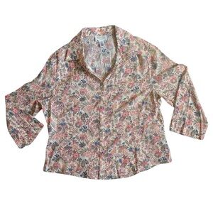 Talbots Womens Size Large Lovely Flora Floral Button Up Blouse Boho Cottage